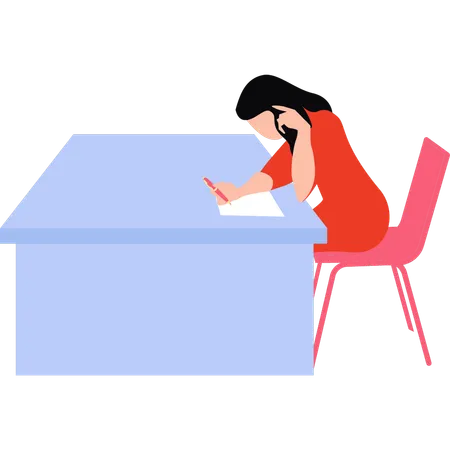 Girl is writing exam paper  Illustration