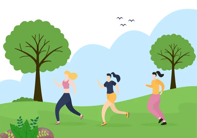 Girl Jogging In Park Illustration