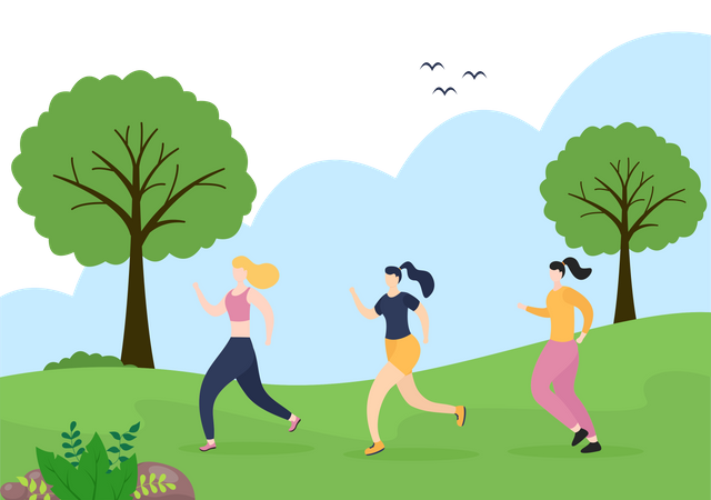 Girl Jogging In Park  Illustration