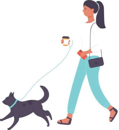 Girl jogging with pet dog  Illustration