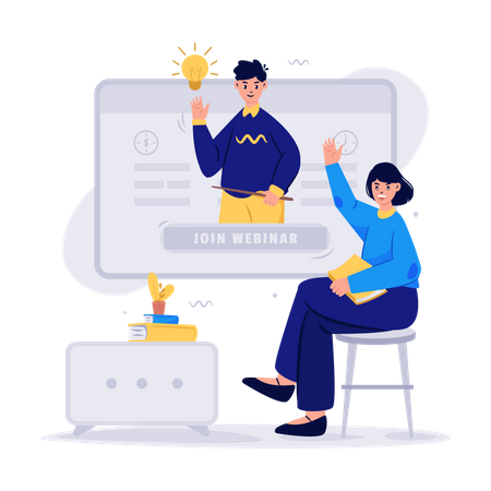 Girl Joining educational webinar  일러스트레이션