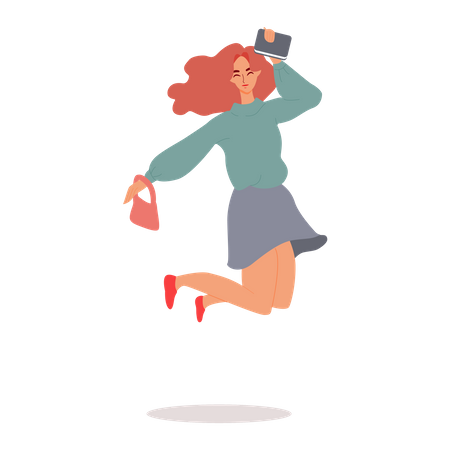 Girl jumping in air Illustration