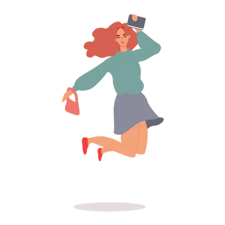 Girl jumping in air Illustration