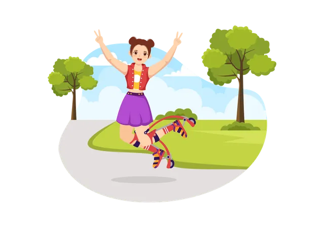 Girl jumping in boots Illustration