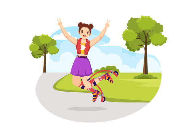 Girl jumping in boots  Illustration