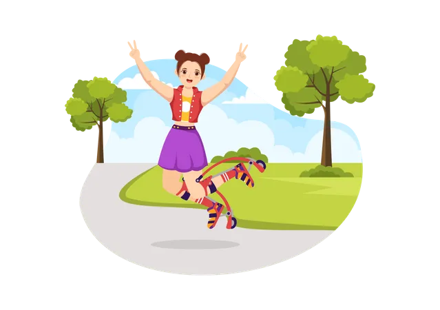 Girl jumping in boots  Illustration