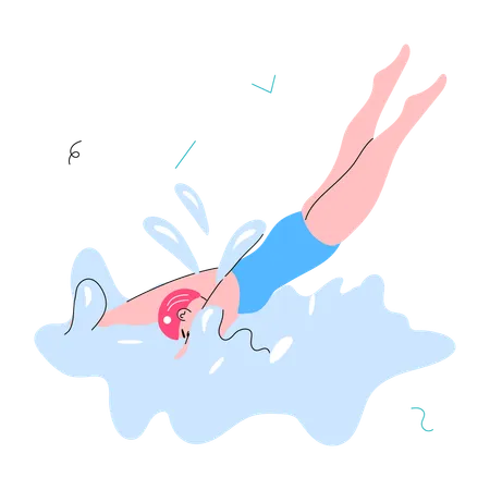 Girl jumping in Swimming pool  イラスト