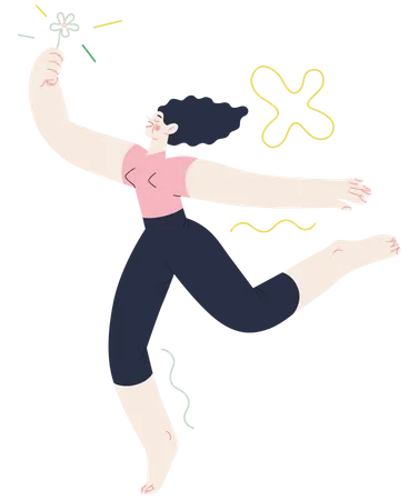 Girl jumping in the air cheerfully  Illustration