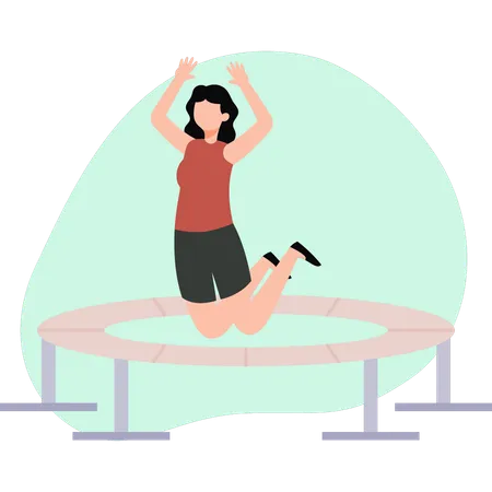 The Girl Is Jumping On The Trampoline Illustration