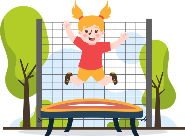 Girl jumping on trampoline  Illustration