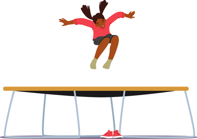 Girl Jumping On Trampoline Illustration