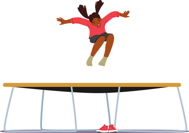 Girl Jumping On Trampoline  Illustration