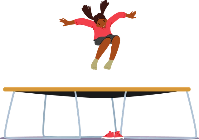 Girl Jumping On Trampoline  Illustration