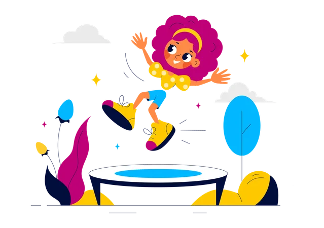 Girl jumping on trampoline  Illustration