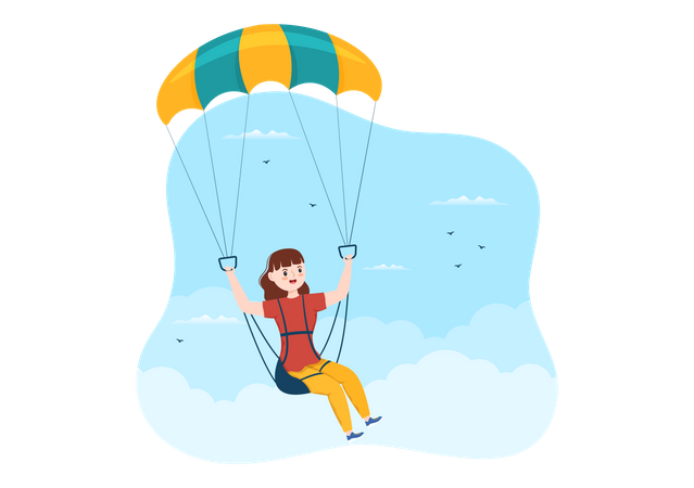 Girl jumping while sky diving  Illustration