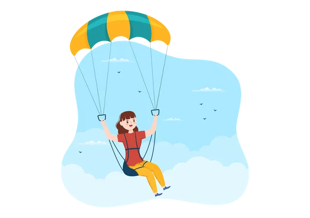 Girl jumping while sky diving  Illustration