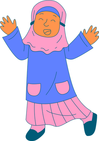 Girl jumping while waving her hands  Illustration