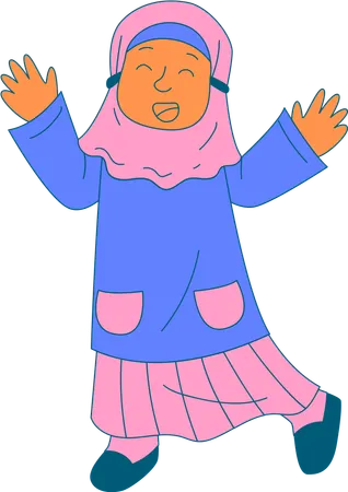 Girl jumping while waving her hands  Illustration
