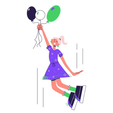 Girl jumping with balloons Illustration
