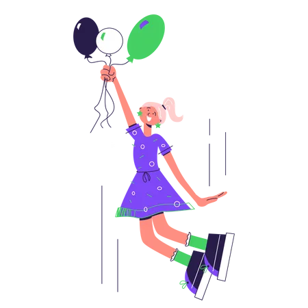 Girl jumping with balloons  Illustration