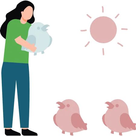 The Girl Is Keeping The Chicks In The Sunlight Illustration