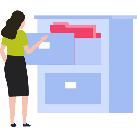 Girl keeping data in drawer  Illustration