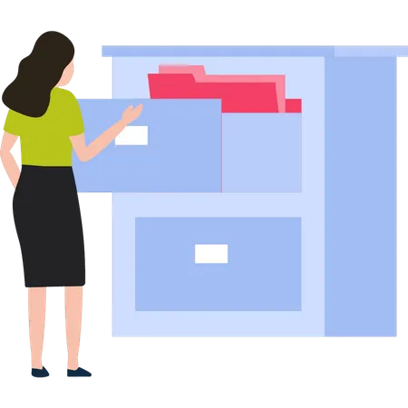 Girl keeping data in drawer  Illustration