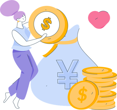 Girl keeping money in bag  Illustration