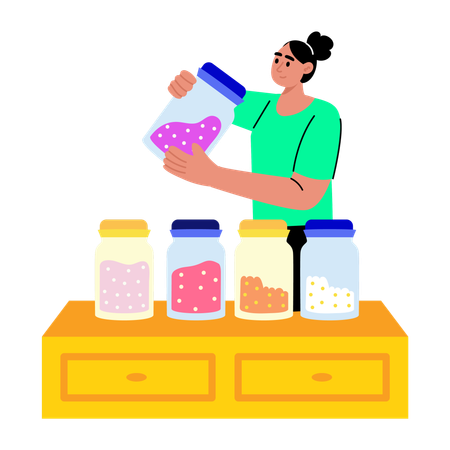 Girl keeping spice jars  Illustration