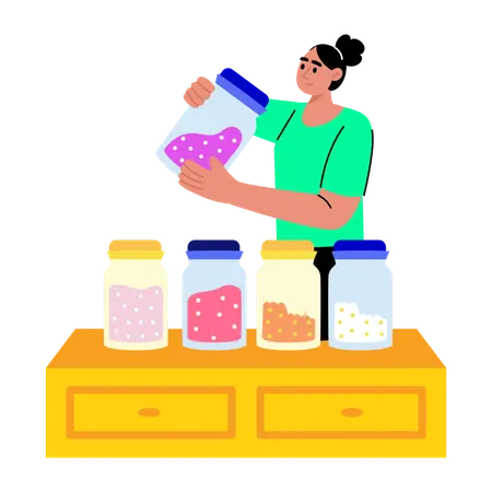 Girl keeping spice jars  Illustration
