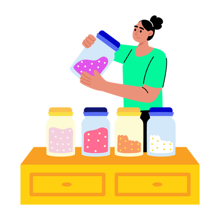 Girl keeping spice jars  Illustration