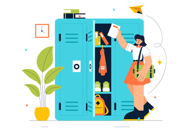 Girl keeping things in locker  Illustration