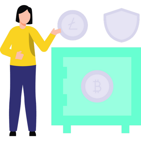 Girl keeps cryptocurrency in locker  Illustration