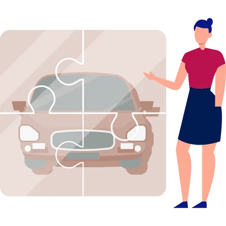 The Girl Is Pointing To The Car Illustration