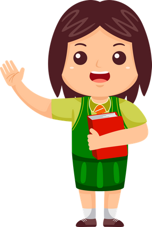 Girl Kid holding book and waving hand  Illustration