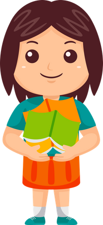 Girl Kid holding Book  Illustration