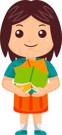 Girl Kid holding Book  Illustration