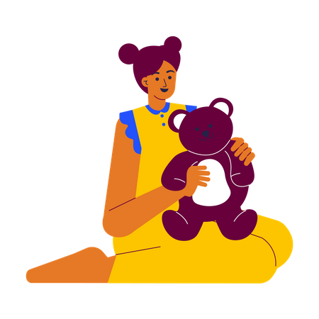 Girl Kid playing teddy bear  Illustration