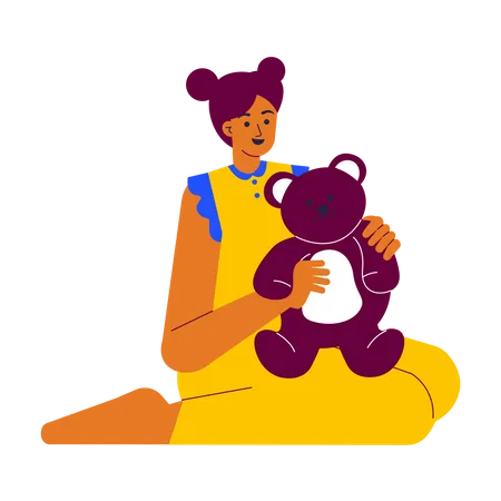 Girl Kid playing teddy bear  Illustration