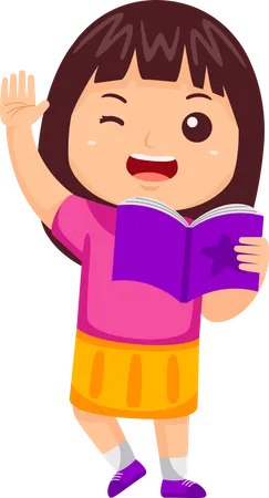 Girl Kid Reading Book  Illustration