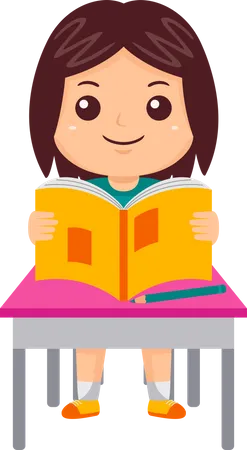 Girl Kid Reading Book  Illustration