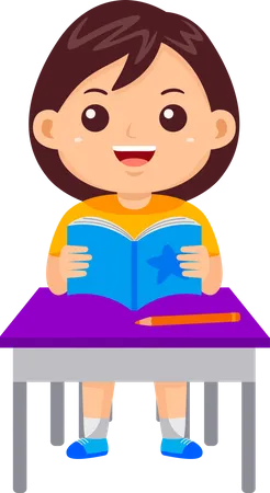 Girl Kid Reading Book  Illustration