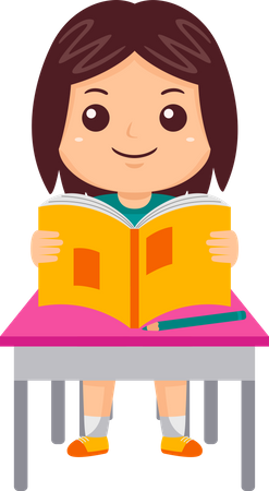 Girl Kid Reading Book  Illustration