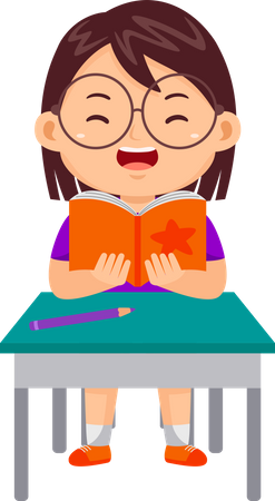 Girl Kid Reading Book  Illustration