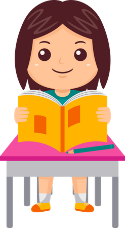 Girl Kid Reading Book  Illustration