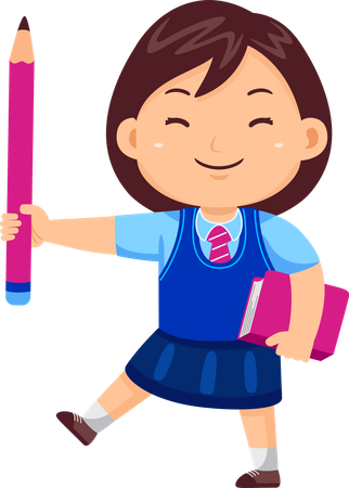 Girl Kid with Book and Pencil  Illustration