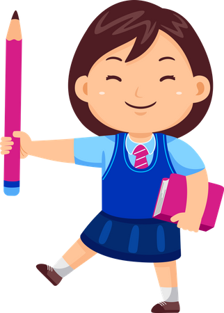 Girl Kid with Book and Pencil  Illustration