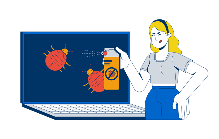 Girl killing laptop virus  Illustration