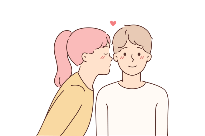 Girl kissing boy  Illustration