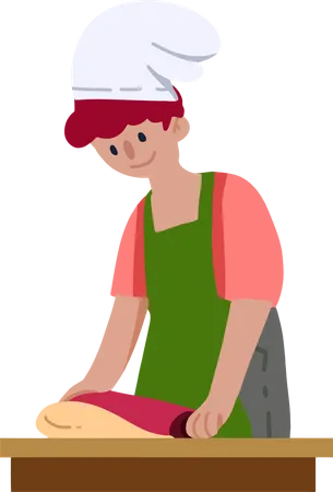 Girl kneading dough with rolling pin  Illustration